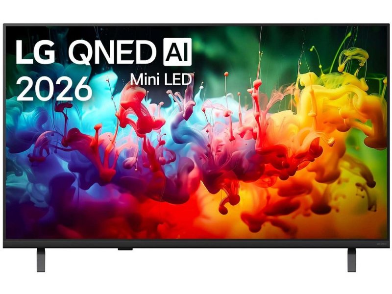 LG 43QNED70B6C QNED 43 дюйма на подставке — вид спереди, экран с яркой картинкой