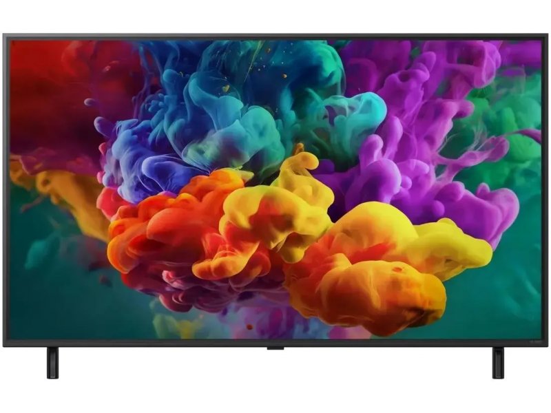 LG 65QNED85B6C вид спереди на подставке — демонстрация яркой цветопередачи QNED
