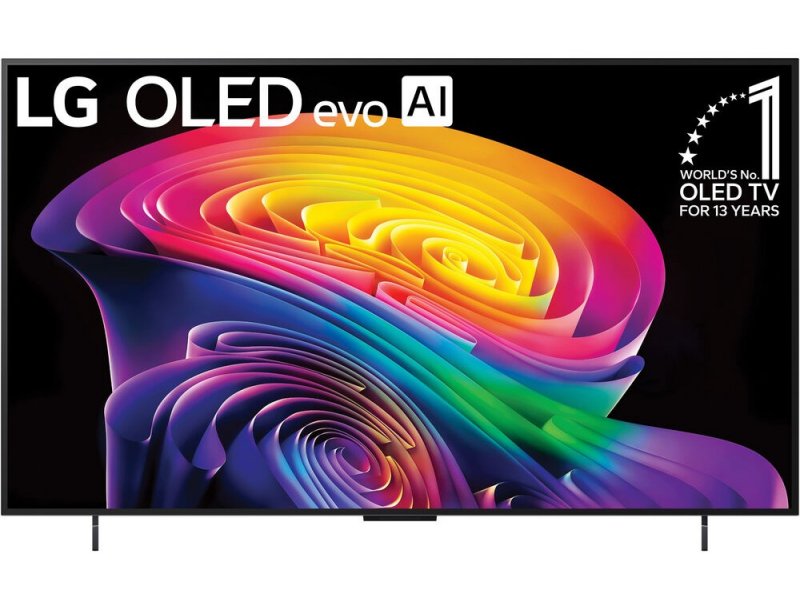 LG OLED42C6RLA 42 дюйма OLED evo &mdash; экран включён с ярким HDR-контентом на подставке