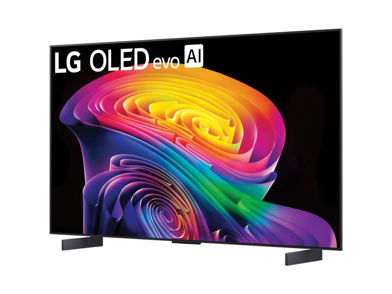 LG OLED42C6RLA под углом &mdash; изогнутая подставка и стройный корпус, вид сбоку