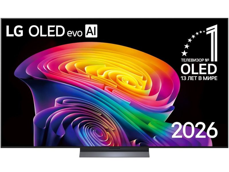 LG OLED77C6RLA 77 дюймов &mdash; вид спереди, OLED evo панель 2026, экран включён