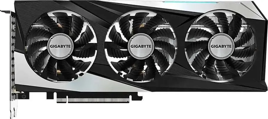 Gigabyte RTX 3060 GV-N3060GAMING OC-12GD 2.0 три охлаждающих вентилятора WINDFORCE вид сбоку