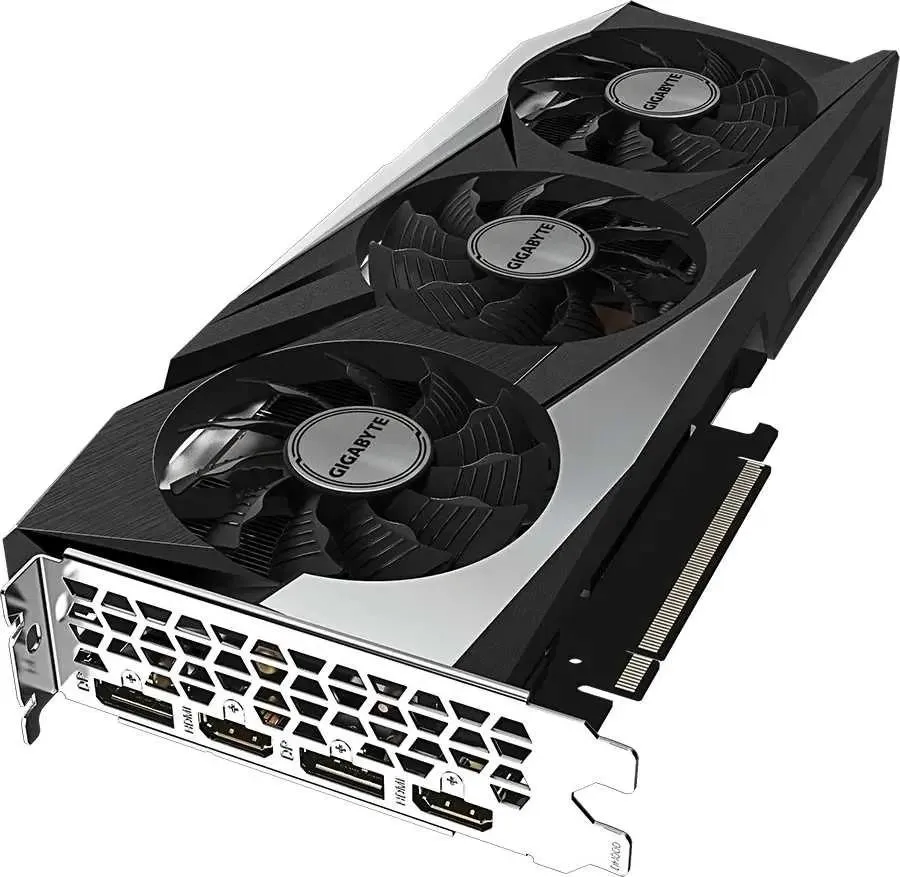 Gigabyte RTX 3060 GV-N3060GAMING OC-12GD 2.0 разъёмы HDMI DisplayPort задняя панель вид под углом