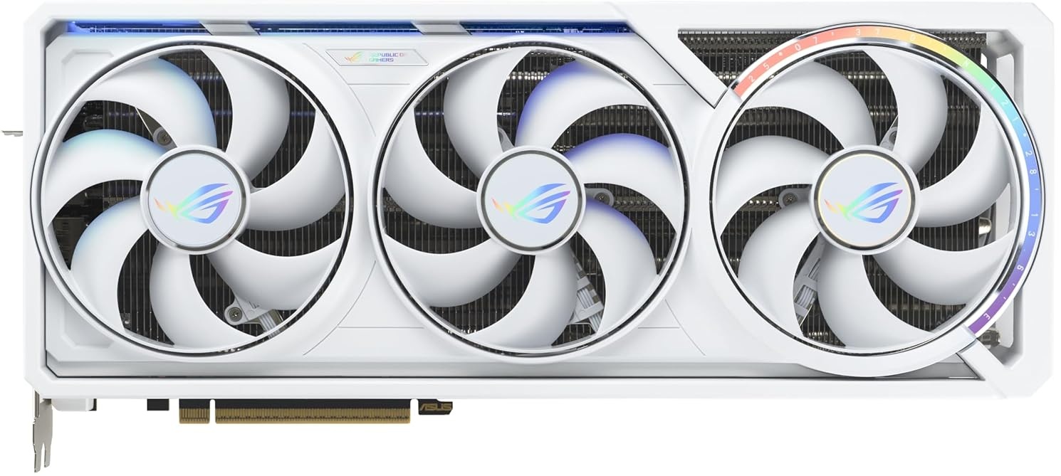 ASUS GeForce RTX 5080 WHITE четыре вентилятора испарительная камера белый корпус вид сверху