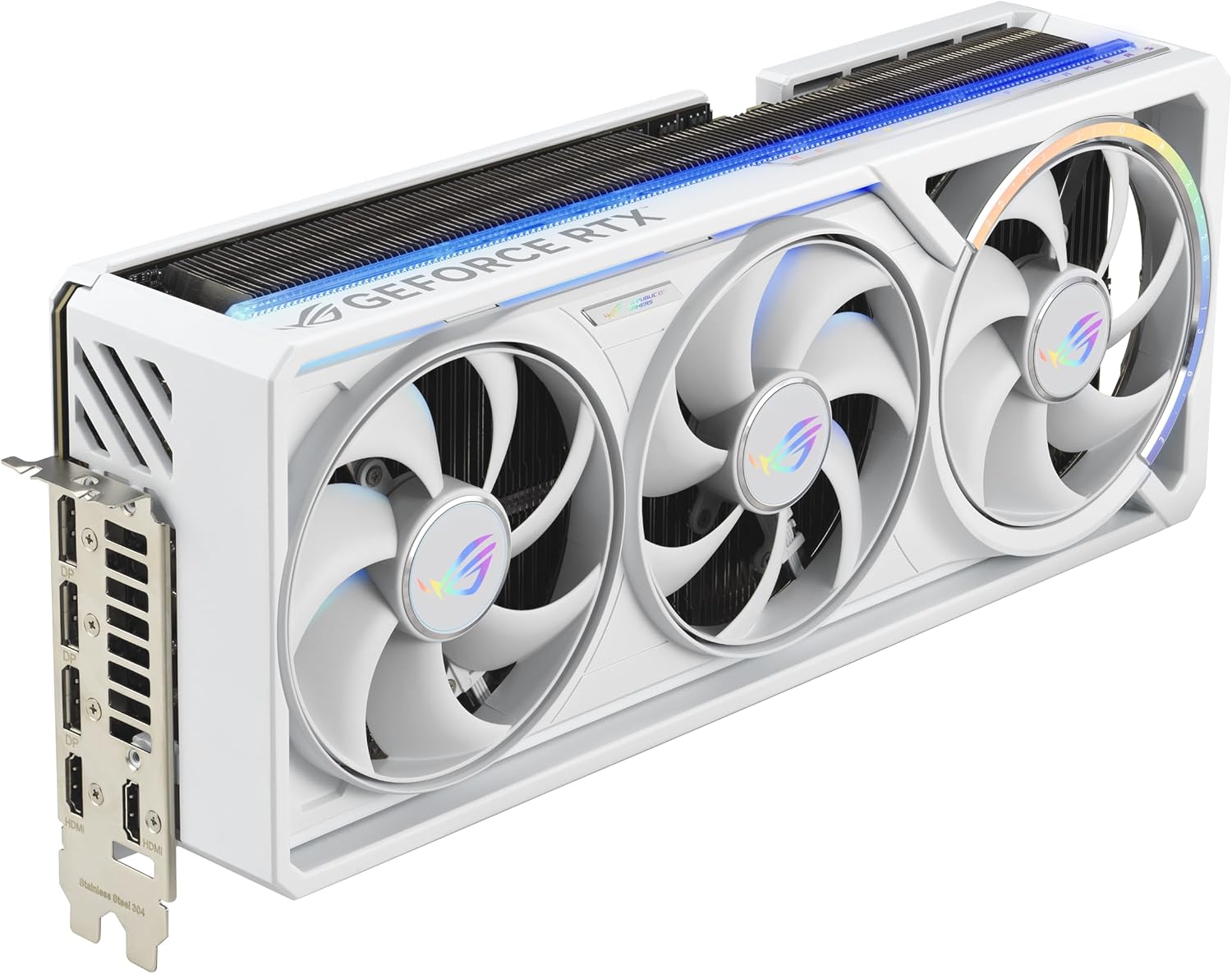 ASUS GeForce RTX 5080 WHITE разъёмы DisplayPort HDMI вид сбоку