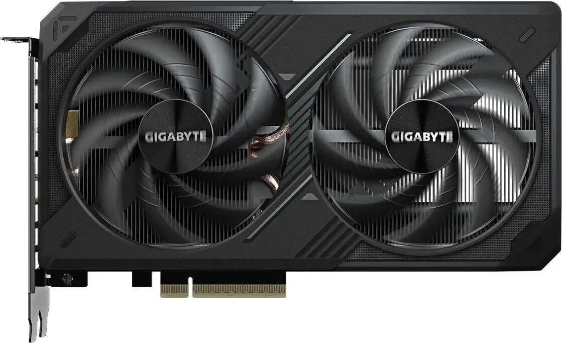 Gigabyte RTX 5060 Ti WINDFORCE GV-N506TWF2-8GD вид спереди два осевых вентилятора металлический бэкплейт