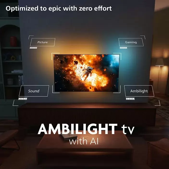 Philips 48OLED820 в интерьере гостиной &mdash; картинка, звук, игры и Ambilight
