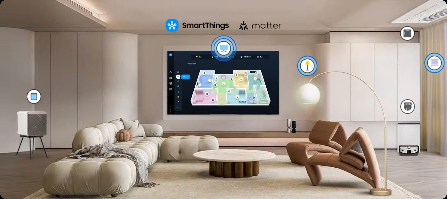 Samsung QE65S85FAEXRU &mdash; управление умным домом через SmartThings на экране телевизора
