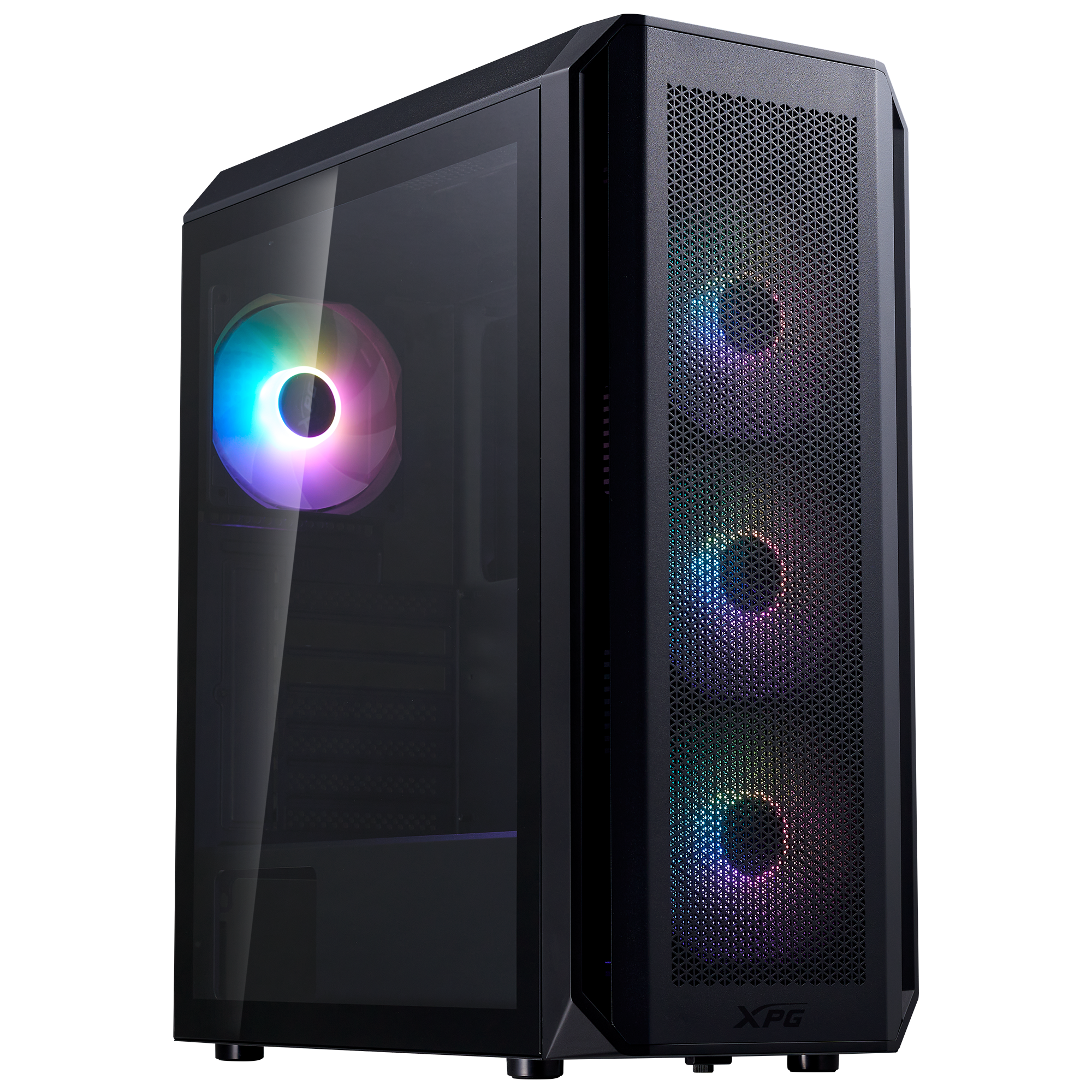 ADATA XPG VALOR AIR PLUS корпус вид спереди и сбоку с ARGB-подсветкой и металлической решёткой