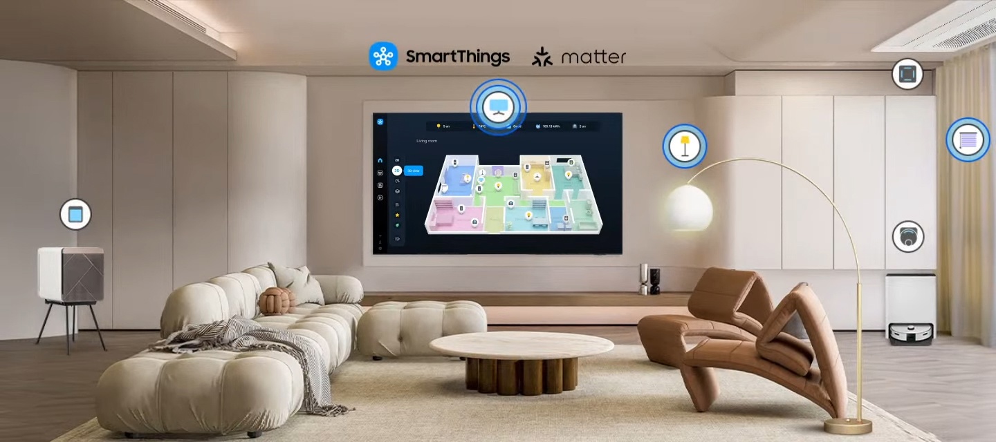 Samsung QE85QN85F — SmartThings, управление умным домом через телевизор в гостиной