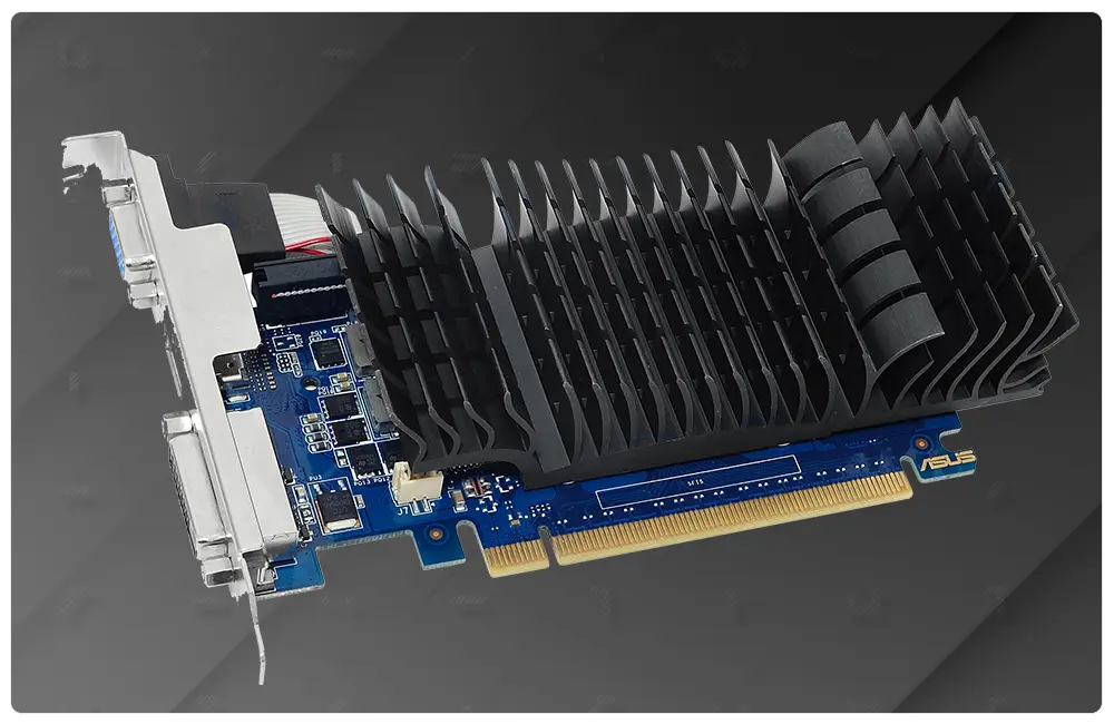 ASUS GeForce GT 730 порты DVI-D HDMI VGA вид сбоку PCIe разъём