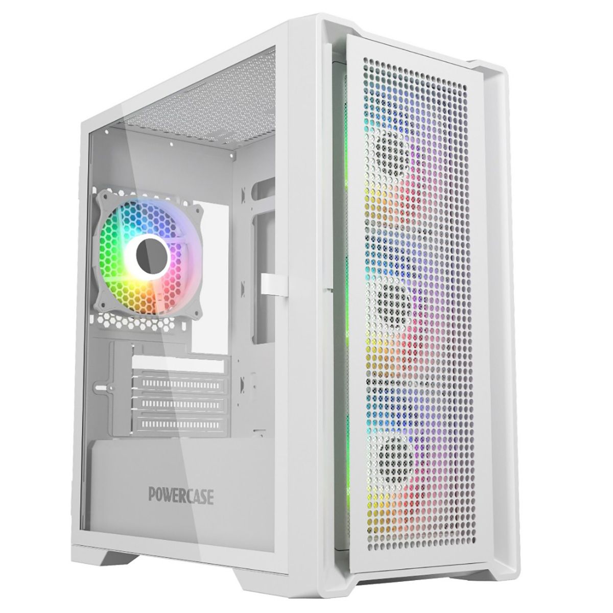 PowerCase Alisio Micro X4W V2 белый — вид спереди, металлическая сетка и ARGB-подсветка